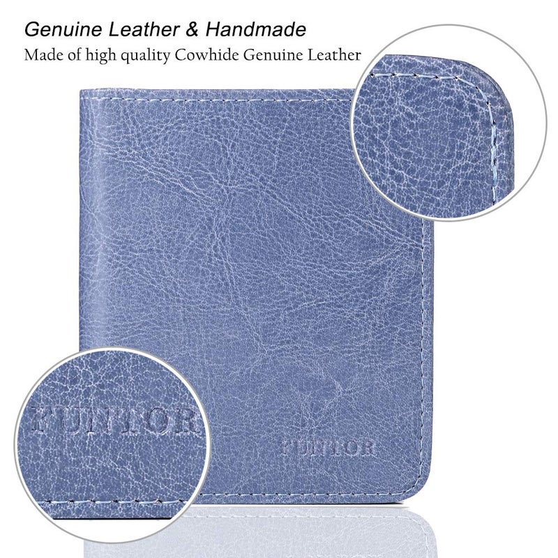FT FUNTOR FUNTOR Leather Wallet for women, Ladies Small Compact Bifold Pocket RFID Blocking Wallet for Women, Waxed Blue - Image 5